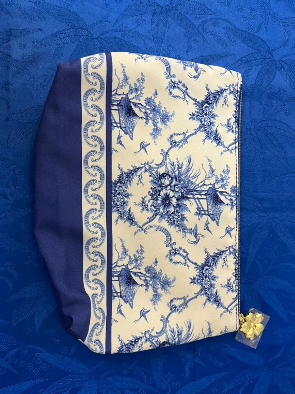 Estee Lauder Blue Toile Makeup Bag Cosmetic Travel Case Floral Print Shabby Chic